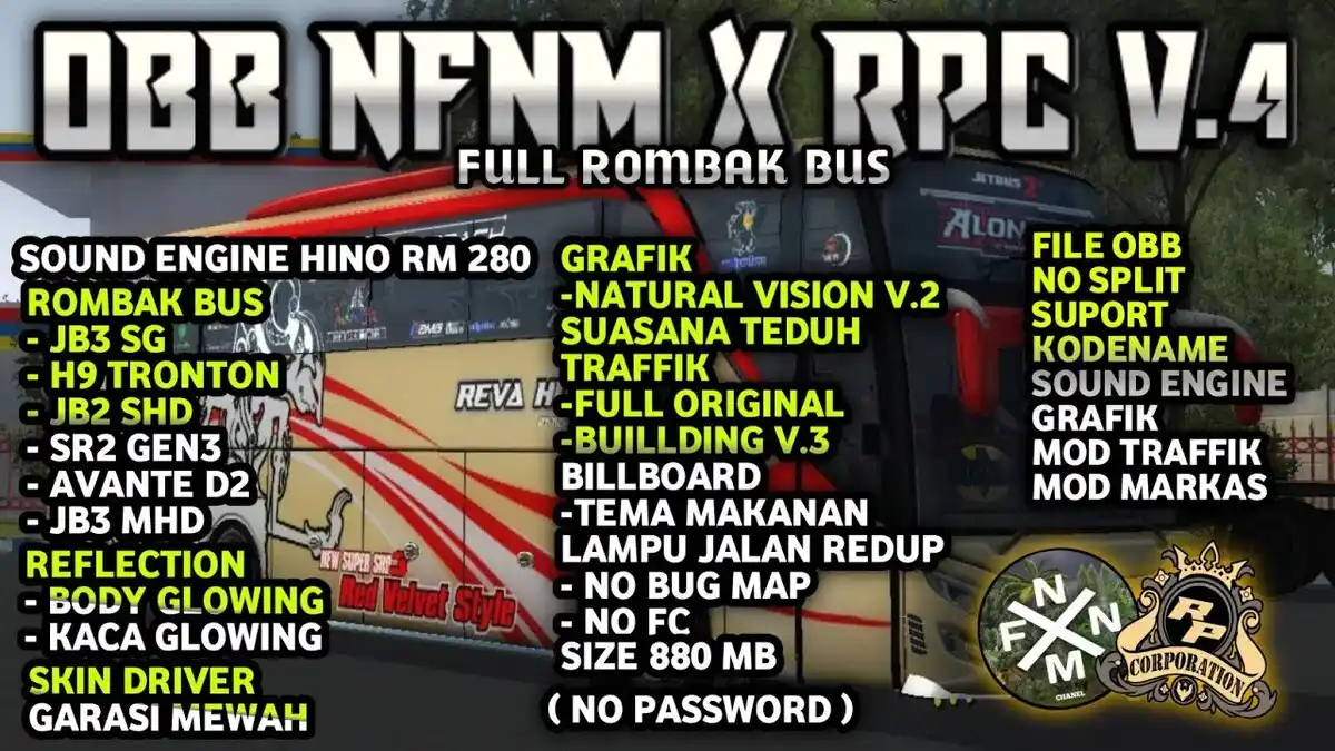 MOD OBB 3.7.1 Full Rombak Bus, Sound Hino RM280 v4 by NFNM x RPC